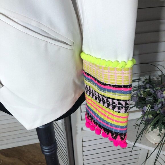 Bless The Mess Structured Blazer Artisan Neon Embellished Cuffs White sz M 38 - Picture 6 of 12